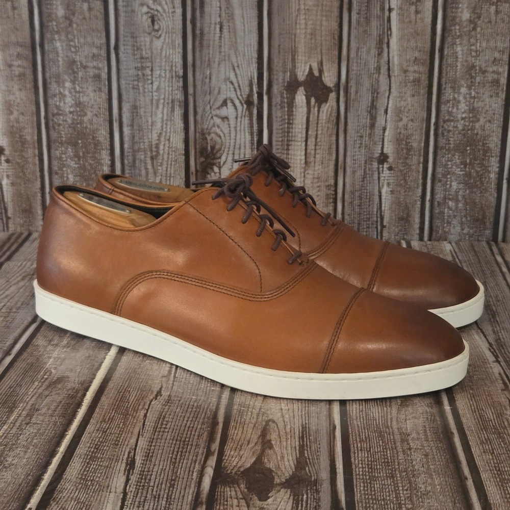 Sz 9.5 3E EEE Allen Edmonds Park Avenue Tan Leather Cap Toe Sneakers NO INSOLES